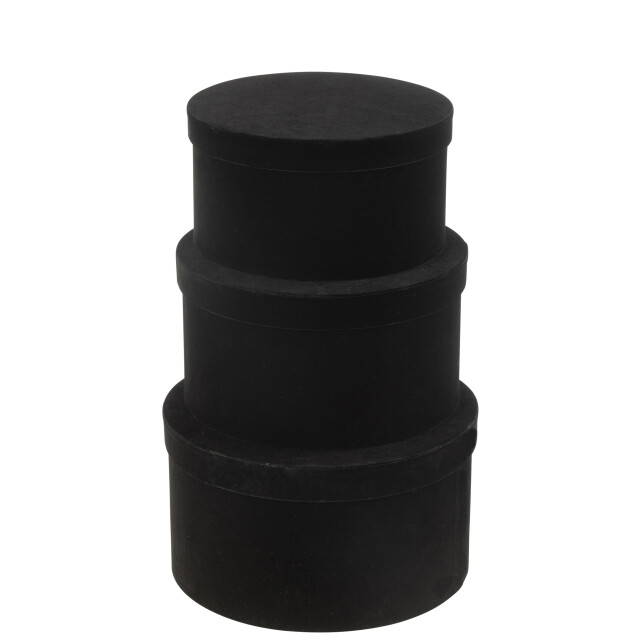 J-Line Set of 3 box round flat velvet paper black 49225 large