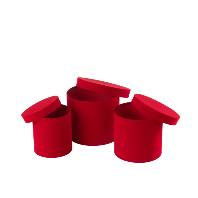 J-Line Set of 3 box round velvet paper red 49218 large