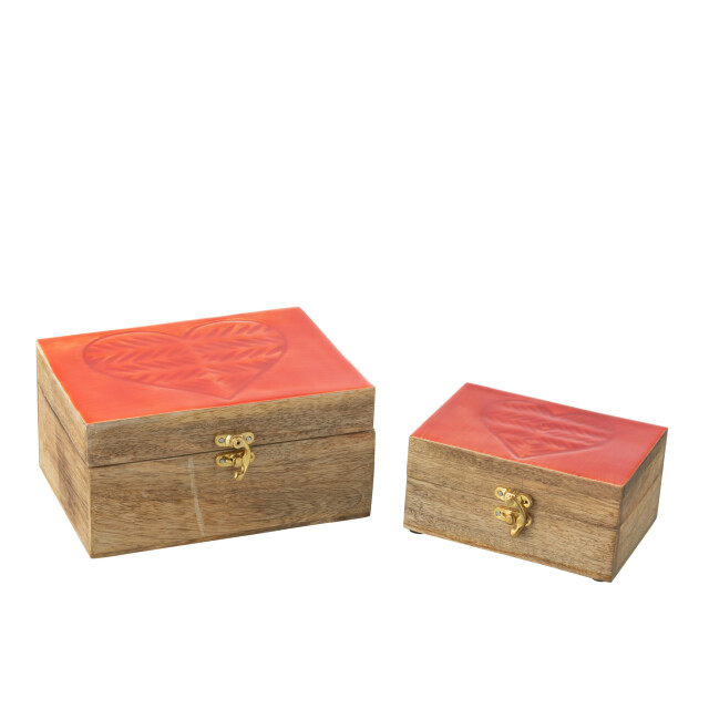 J-Line Set of 2 boxes heart mango wood red 50465 large