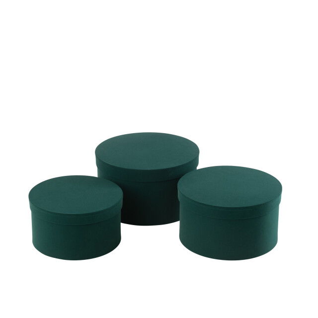 J-Line Set of 3 box round flat velvet paper green 49222 large