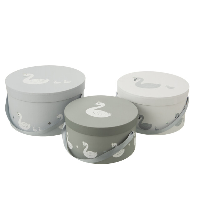 J-Line Set of 3 boxes swan paper white/grey 18135 large