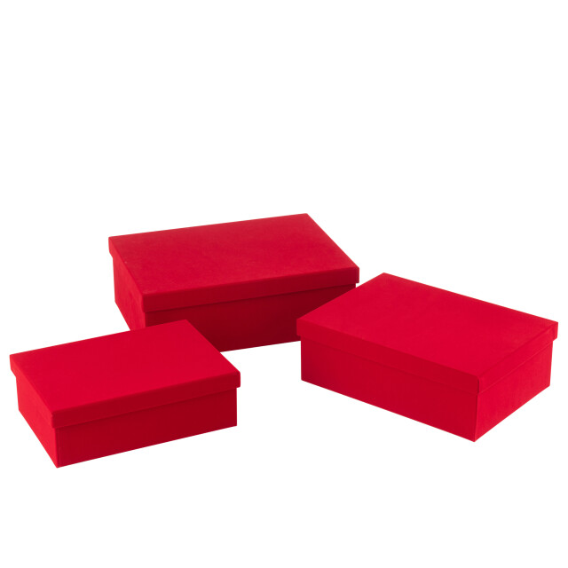 J-Line Set of 3 box rectangle velvet paper red 49220 large