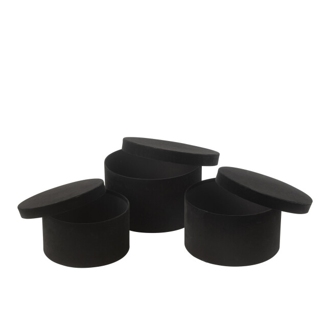 J-Line Set of 3 box round flat velvet paper black 49225 large