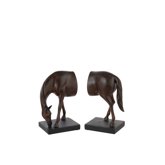 J-Line Set of 2 bookend horse polyresin dark brown 55408 large