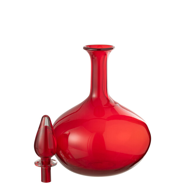 J-Line Vase+stopper bottle glass red 54538 large