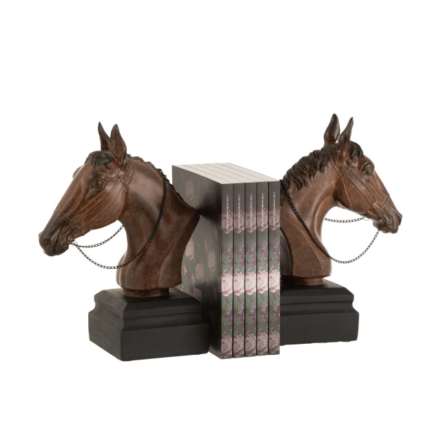 J-Line Set 2 bookend horse poly brown 16036 large