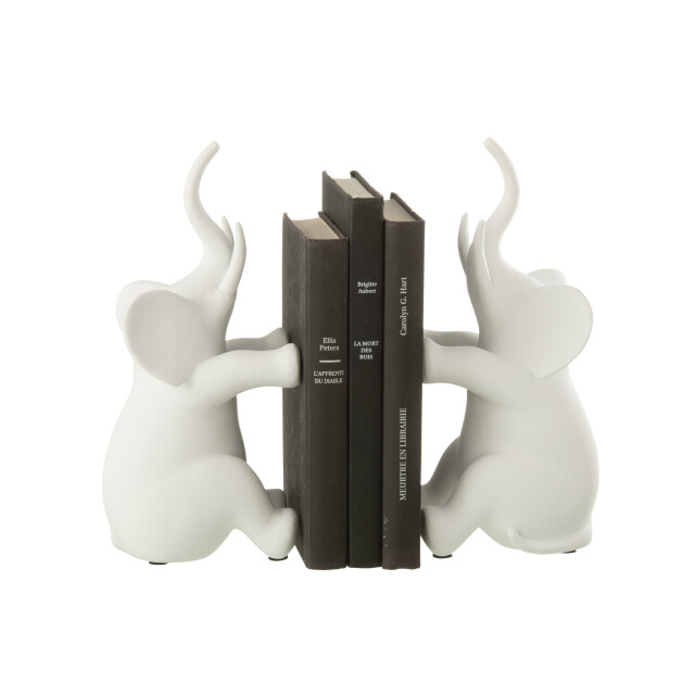 J-Line Set of 2 bookend elephant sitting polyresin white 50739 large