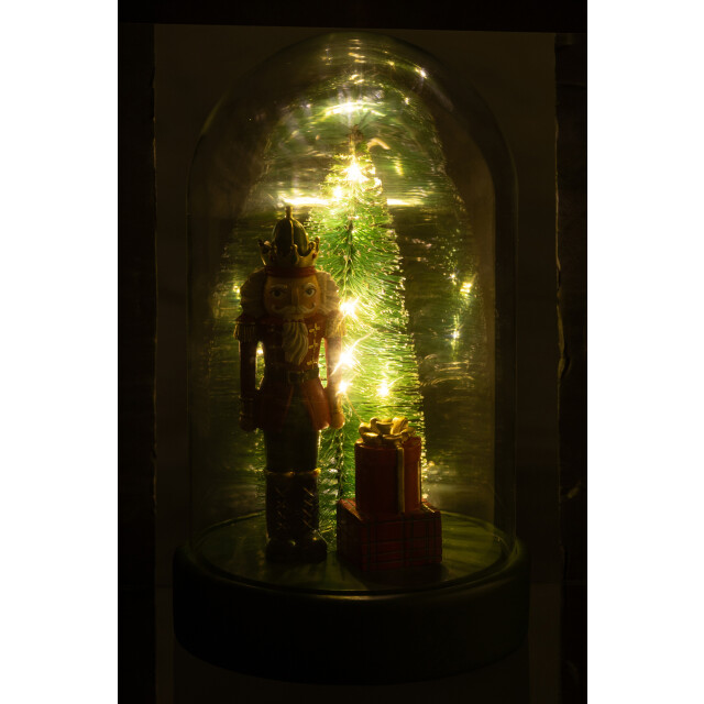 J-Line Decorative bell jar led nutcracker + tree + gifts limepowder christmas red/dark green 55636 large