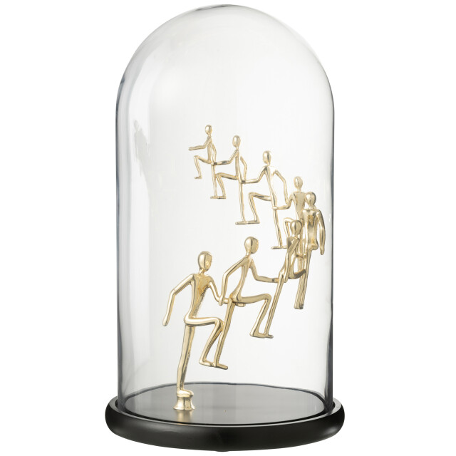 J-Line Decorative bell jar climbing people glass gold colored/black 56487 large
