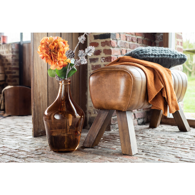 J-Line Gym bench leather/wood cognac 65008 large