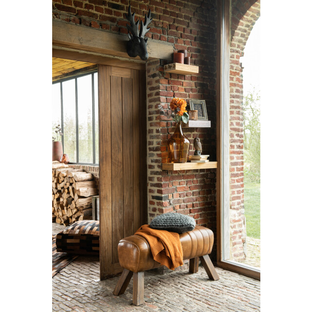 J-Line Gym bench leather/wood cognac 65008 large