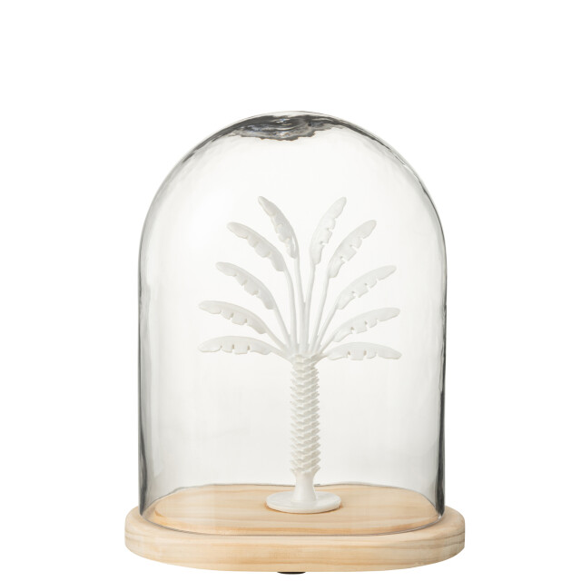 J-Line Bell jar palm tree glass/metal white/natural large 51503 large
