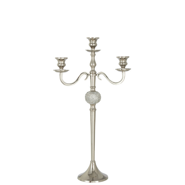J-Line Candlestick on foot diamond sphere aluminium silver 29070 large