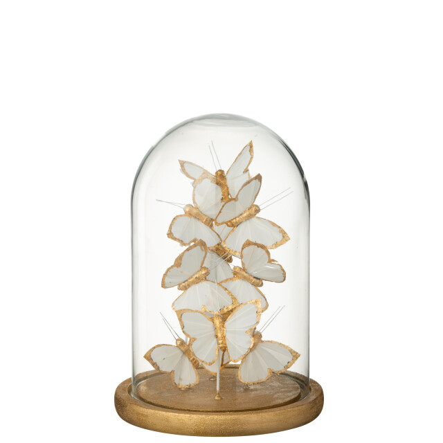 J-Line Decorative bell jar butterfly glass white/gold colored medium 56477 large