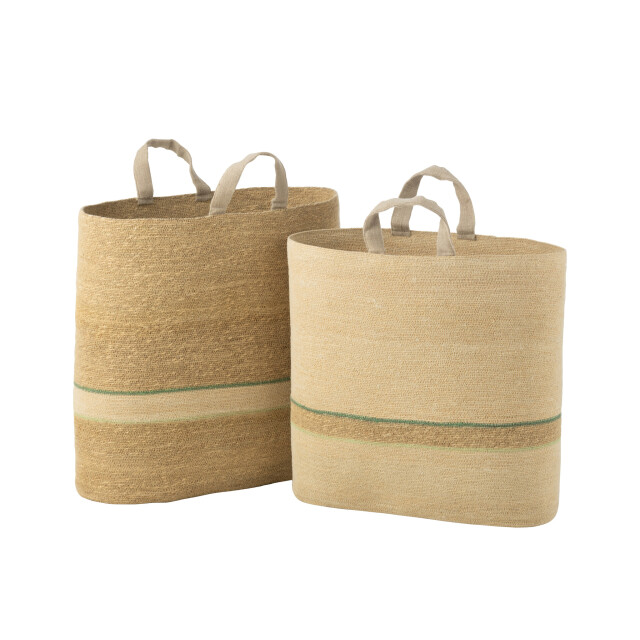 J-Line Set of 2 basket stripe + handle natural/green 51949 large