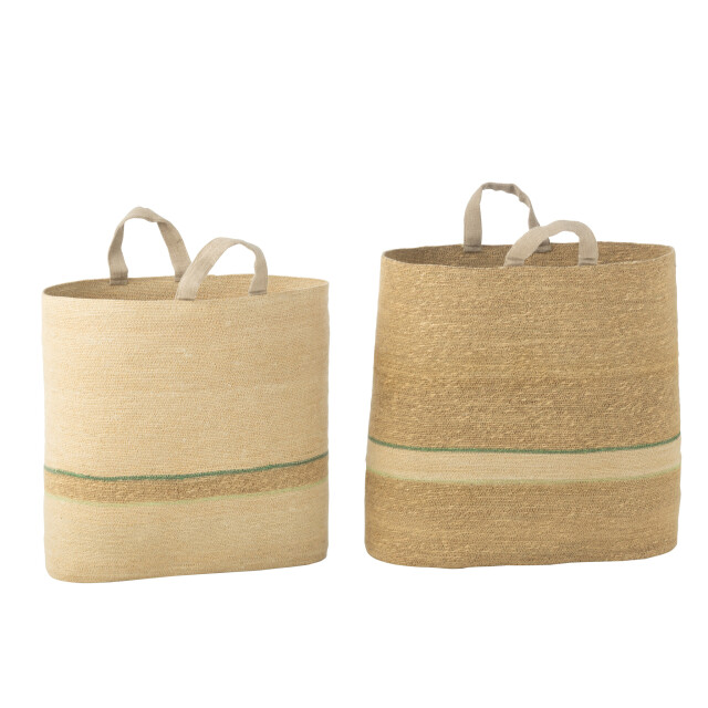 J-Line Set of 2 basket stripe + handle natural/green 51949 large