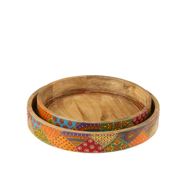J-Line Set of 2 tray 2 handle delhi mango wood mix 50567 large