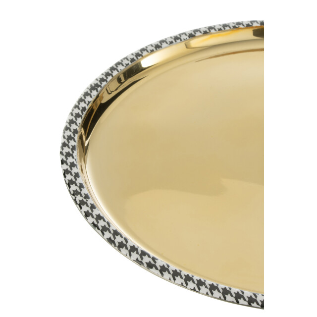 J-Line Tray round pied-de-poule stainless steel gold colored 58943 large