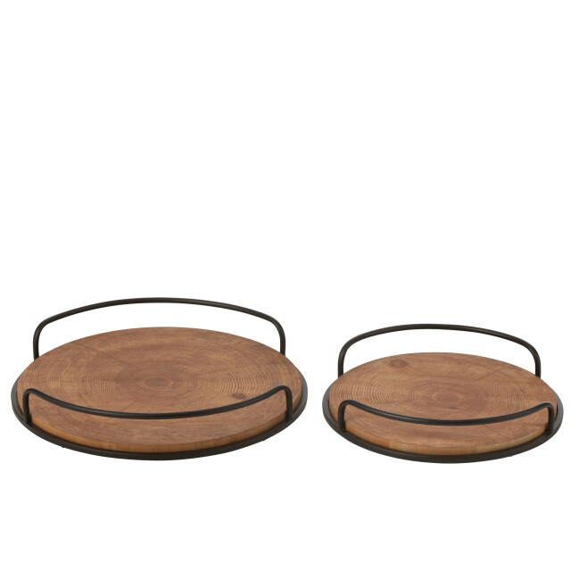 J-Line Set of 2 trays round mdf/iron natural/black 46315 large