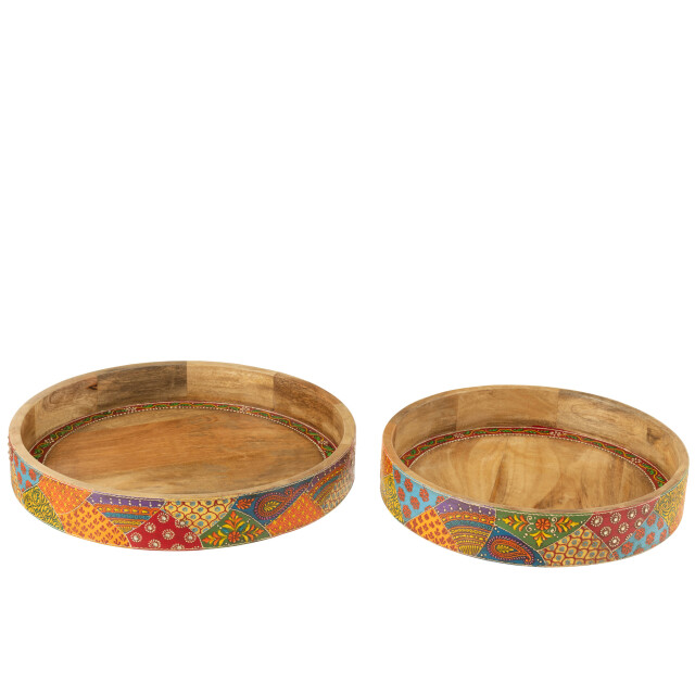 J-Line Set of 2 tray 2 handle delhi mango wood mix 50567 large
