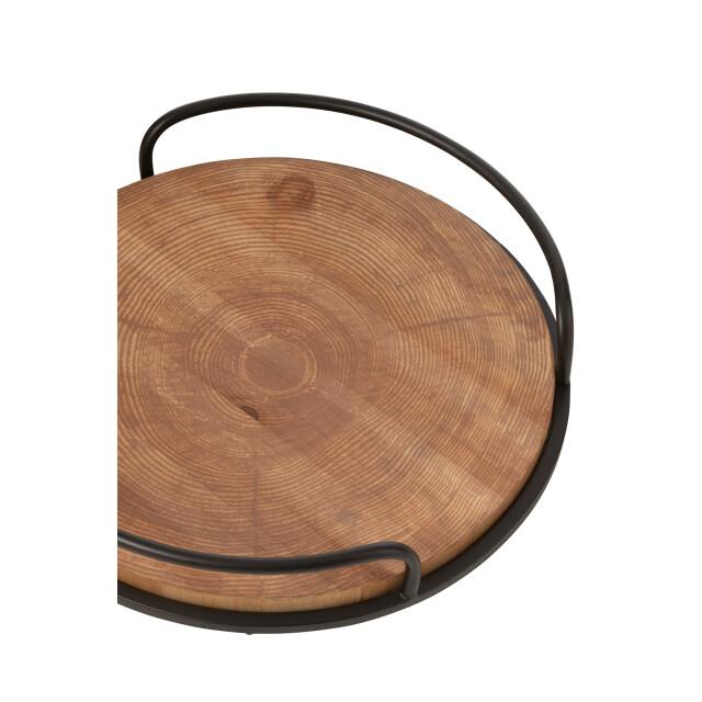 J-Line Set of 2 trays round mdf/iron natural/black 46315 large