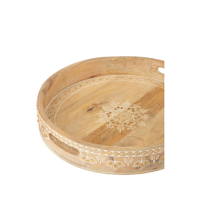 J-Line Set of 2 tray 2 handle beads mango wood natural/white 50581 large