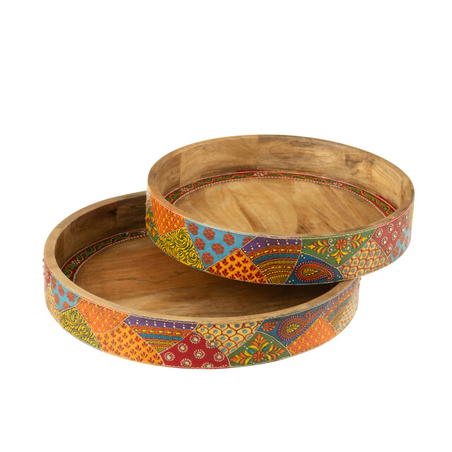 J-Line Set of 2 tray 2 handle delhi mango wood mix 50567 large