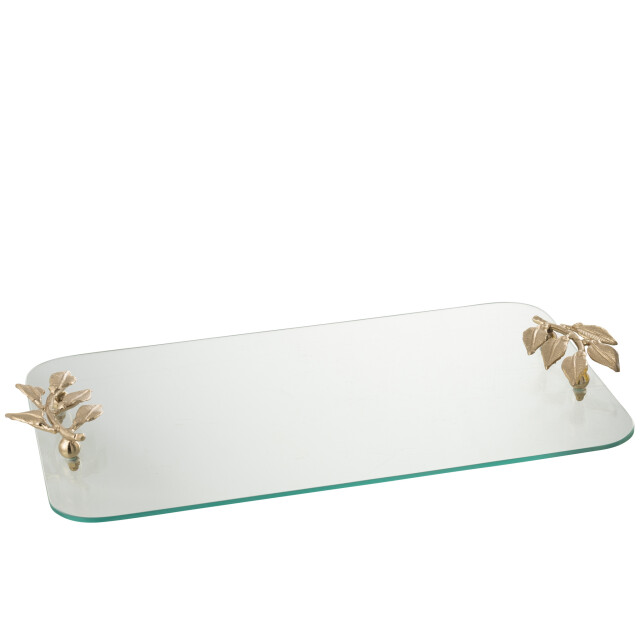 J-Line Tray leaf glass/iron transparent/gold 47749 large