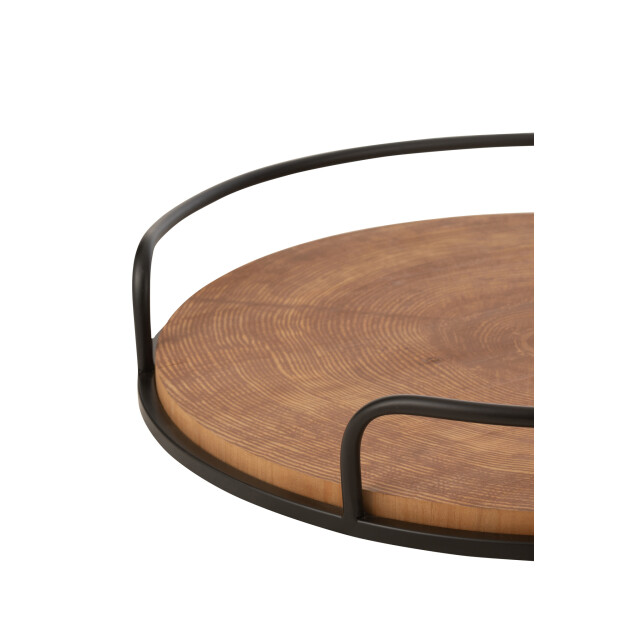 J-Line Set of 2 trays round mdf/iron natural/black 46315 large