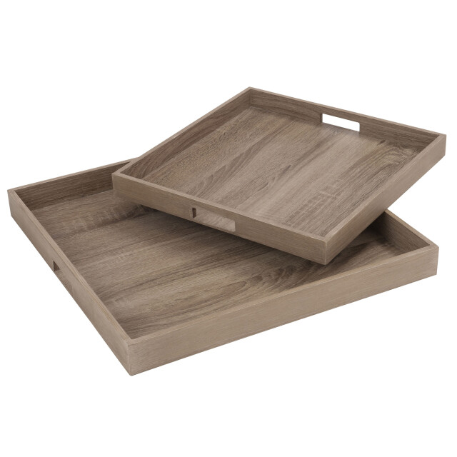 J-Line Set 2 tray square wood natural 68100 large
