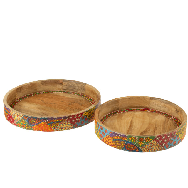 J-Line Set of 2 tray 2 handle delhi mango wood mix 50567 large