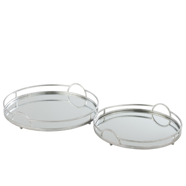 J-Line Set of 2 tray round mirror iron silver 5686 large
