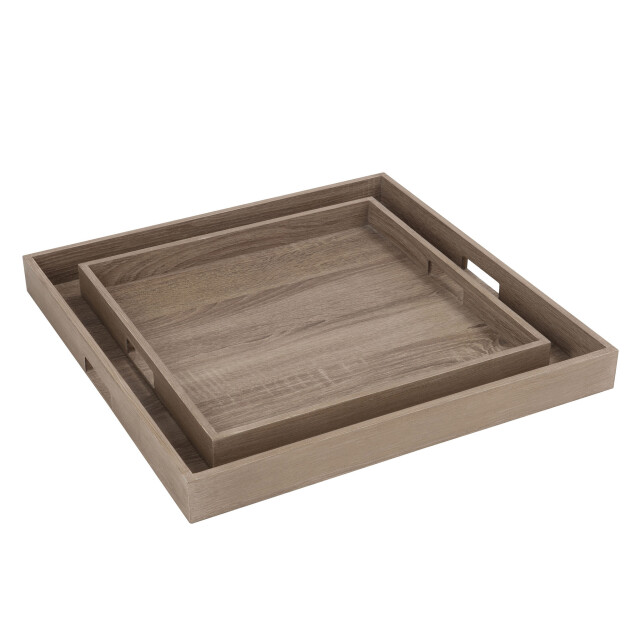 J-Line Set 2 tray square wood natural 68100 large