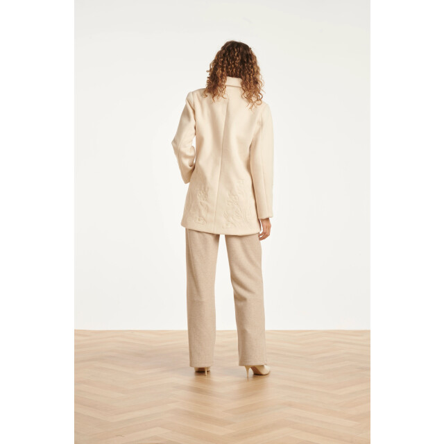 Smashed Lemon Korte double breasted jas met bloemenborduursel in off-white | 25548-010-XS large