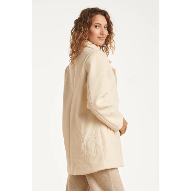 Smashed Lemon Korte double breasted jas met bloemenborduursel in off-white | 25548-010-XS large