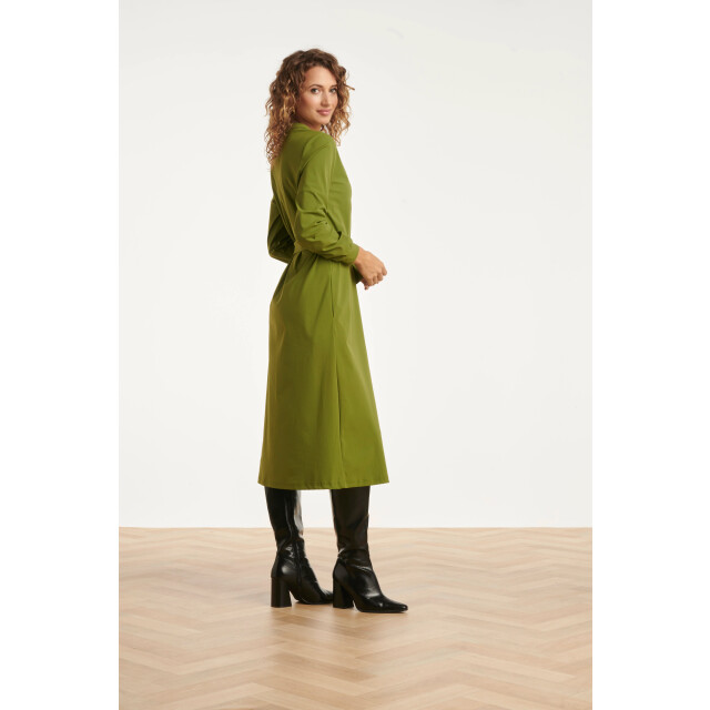 Smashed Lemon Damesgroene travelkwaliteit midi jurk | 25657-550-L large