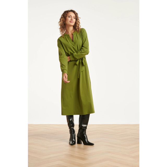 Smashed Lemon Damesgroene travelkwaliteit midi jurk | 25657-550-L large