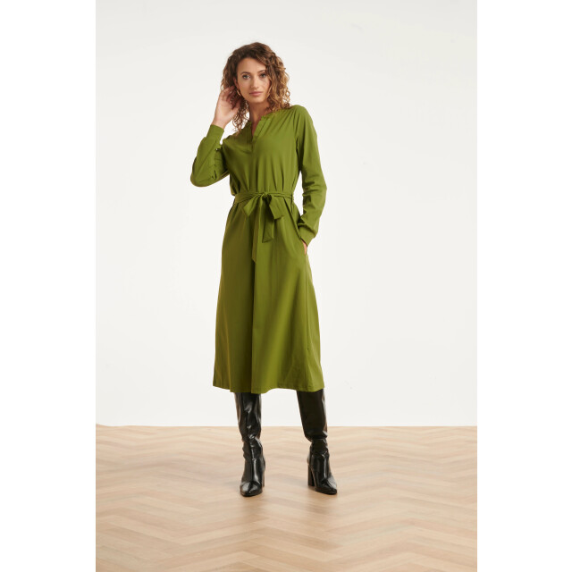 Smashed Lemon Damesgroene travelkwaliteit midi jurk | 25657-550-L large