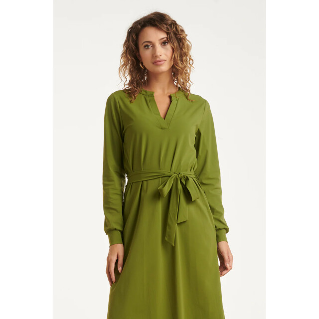 Smashed Lemon Damesgroene travelkwaliteit midi jurk | 25657-550-L large