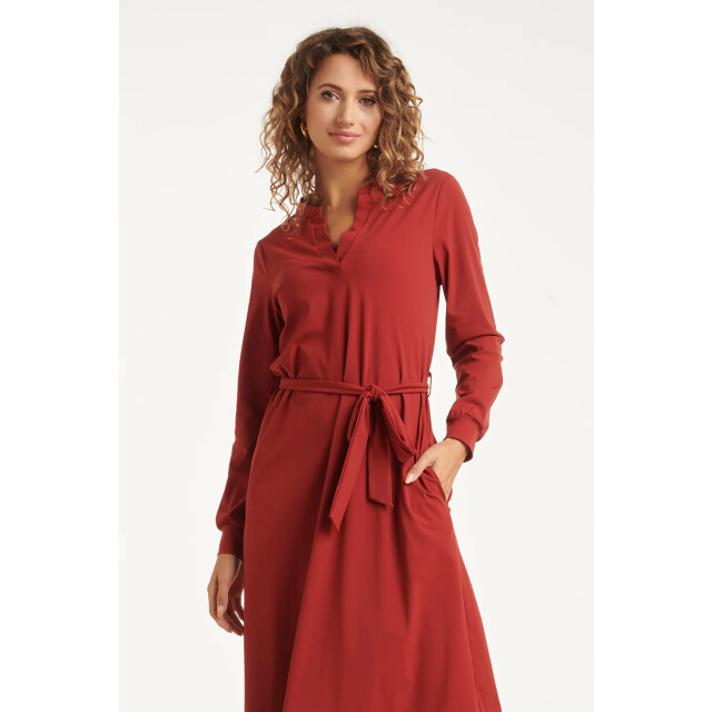 Smashed Lemon Damesarmygroene travelkwaliteit midi jurk | 25657-470-S large