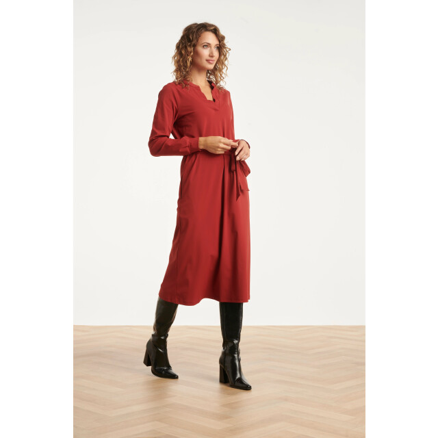 Smashed Lemon Damesarmygroene travelkwaliteit midi jurk | 25657-470-S large