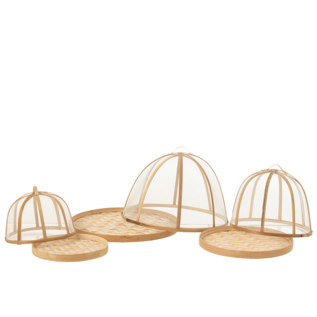 J-Line Set of 3 tray+foodcover bamboo natural/white 51845 large