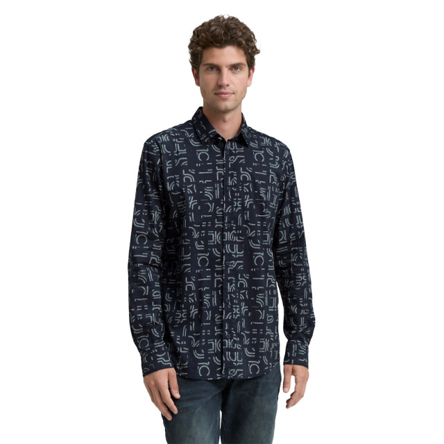 Tom Tailor Stretch shirt aop ls navy 5309.37.0005 large