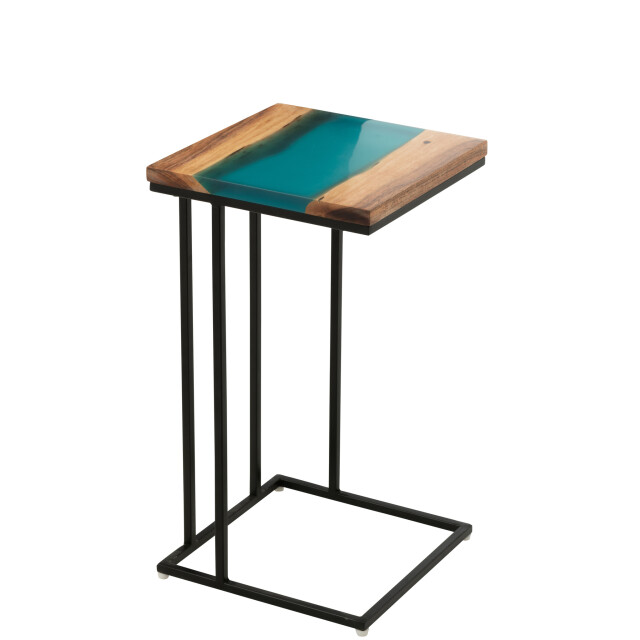 J-Line Side table square acacia wood/resin natural/blue 50999 large