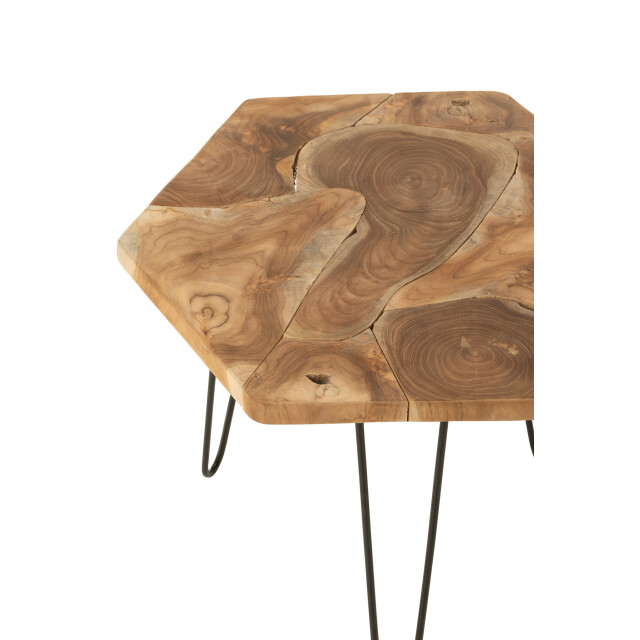 J-Line Set of 2 side table hexagone teak wood/metal natural 50987 large