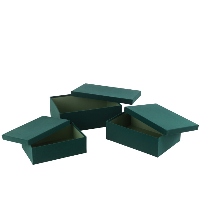 J-Line Set of 3 box rectangle velvet paper green 49223 large