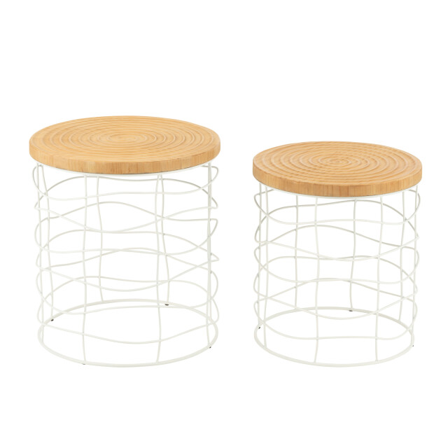 J-Line Set of 2 side tables carving iron/pine wood natural/white 50832 large