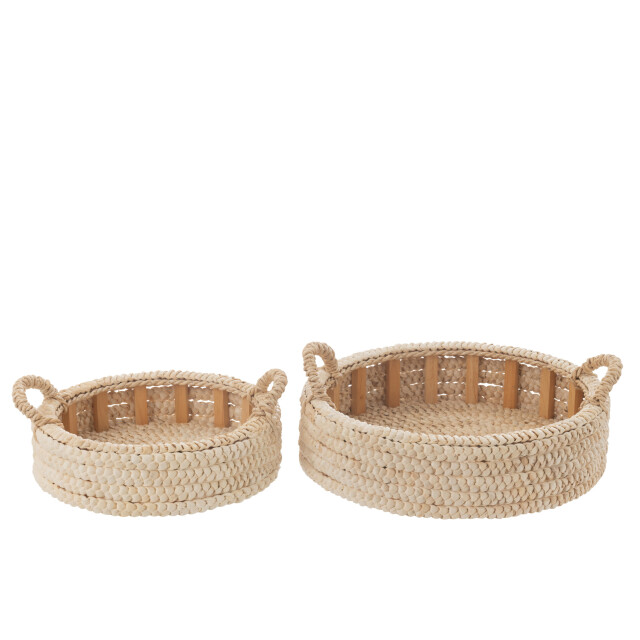 J-Line Set of 2 tray round corn husk/plywood natural 46350 large