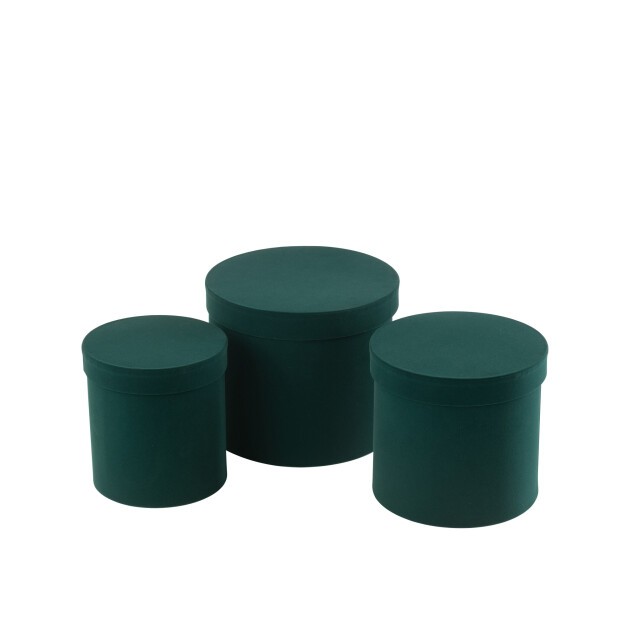 J-Line Set of 3 box round velvet paper green 49221 large