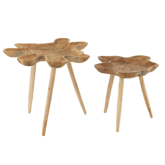 J-Line Set of 2 side table splash teak wood natural 50986 large